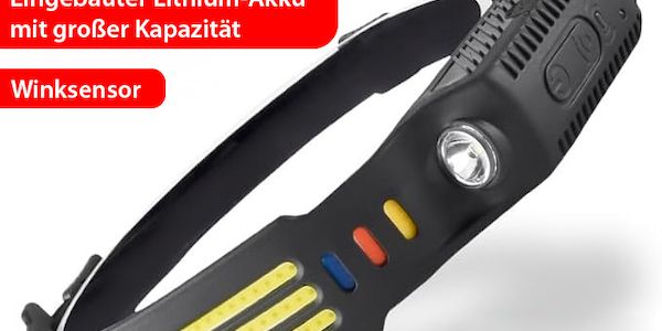 Akku-Stirnlampe mit 270°-Weitwinkel & Farblicht – 3.000 Lumen, sensorgesteuert & wetterfest
