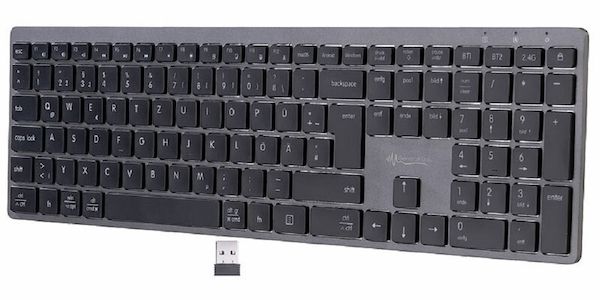 Diese Akku-Funktastatur lässt sie sich mit bis zu drei Geräten gleichzeitig verbinden