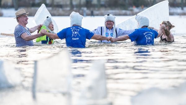Eisbaden in Berlin: Hartgesottene wagen sich in See