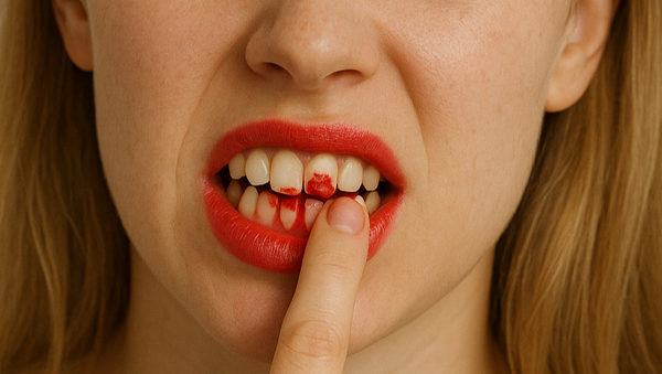 Schon wieder Lippenstift auf den Zähnen.